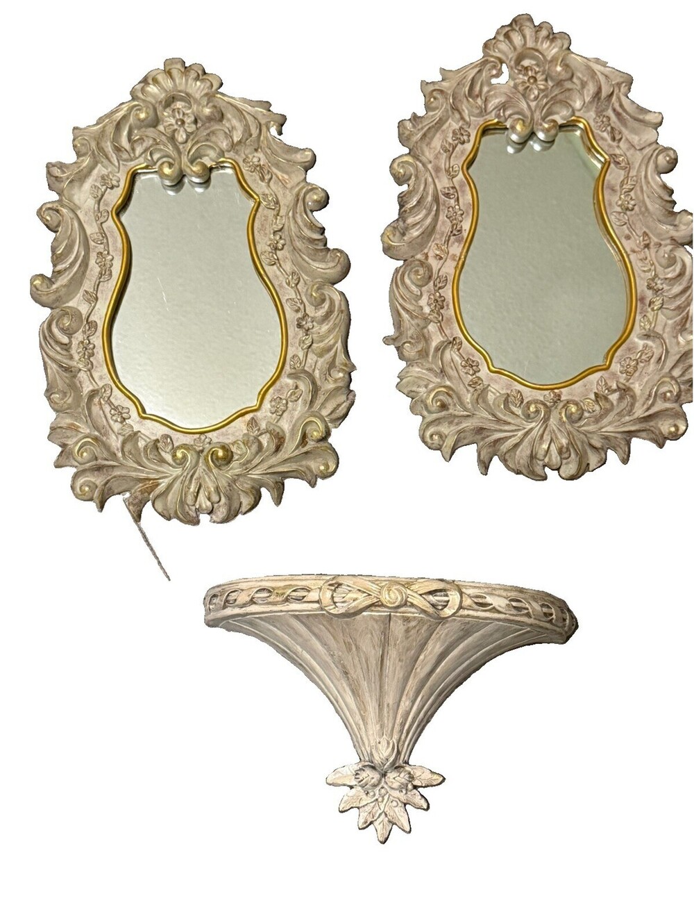 Vintage MidCentury Victorian Style Wall Shelf & 2 Mirror Set